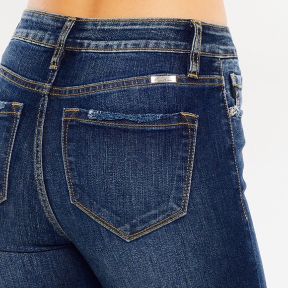 031 Kancan Dark Wash Distressed Raw Hem Skinny Denim Jeans - Picture 5 of 6